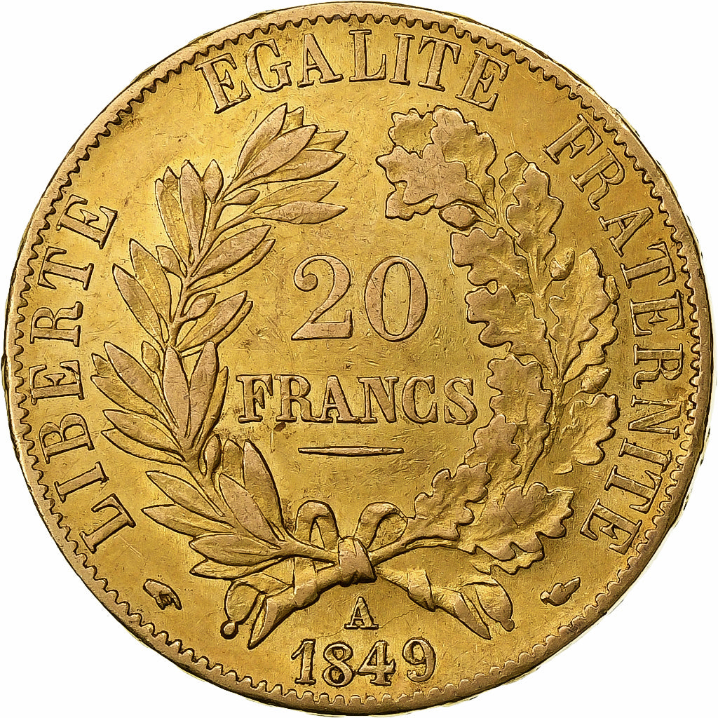 França, 20 Francs, Cérès, 1849, Paris, Dourado, AU(55-58), Gadoury:1059