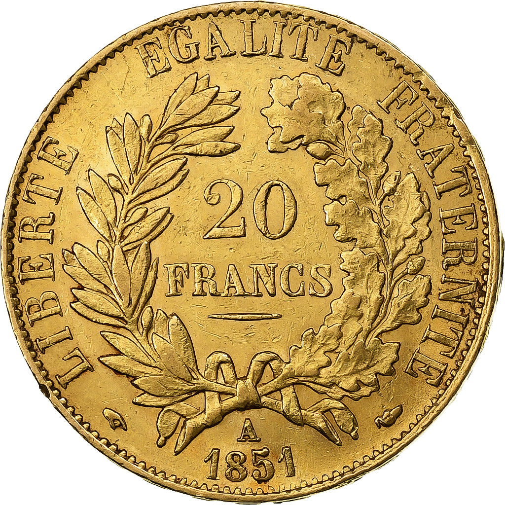 Francia, 20 Francs, Cérès, 1851, Paris, Oro, EBC, Gadoury:1059, KM:762
