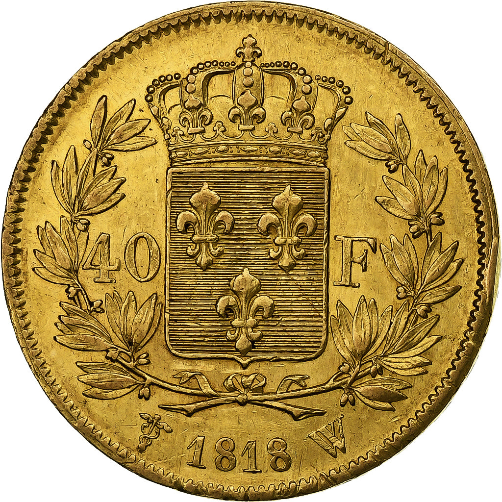 France, Louis XVIII, 40 Francs, 1818, Lille, Or, TTB+, Gadoury:1092, KM:713.6