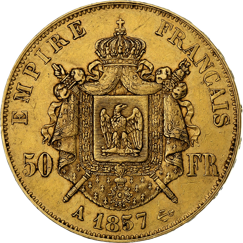 France, Napoléon III, 50 Francs, 1857, Paris, Or, TTB+, Gadoury:1111, KM:785.1