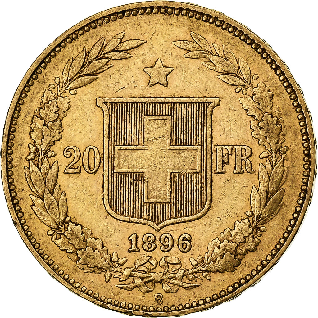 Svizzera, 20 Francs, 1896, Bern, Oro, BB+, KM:31.3