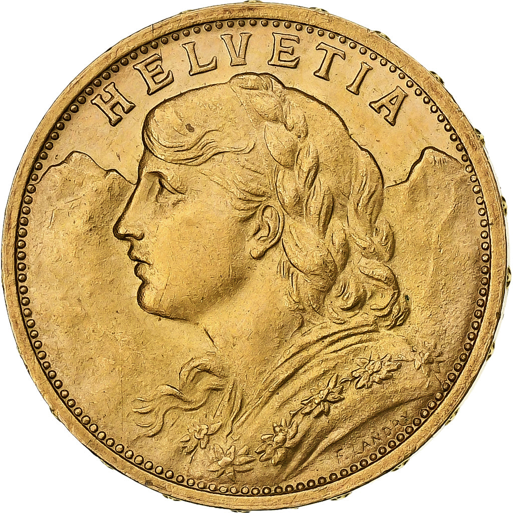Switzerland, 20 Francs, 1909, Bern, Gold, AU(55-58), KM:35.1