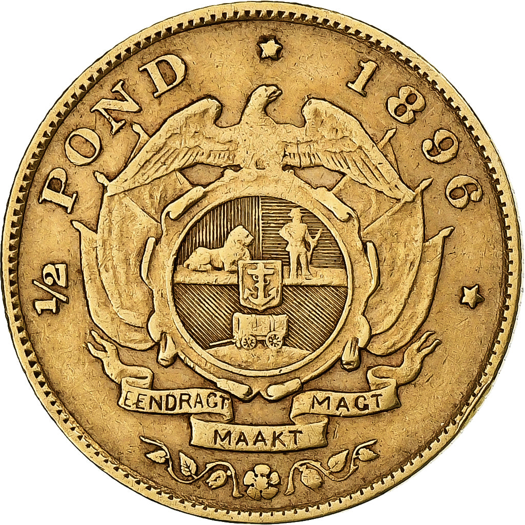 South Africa, 1/2 Pond, 1896, Gold, EF(40-45), KM:9.2