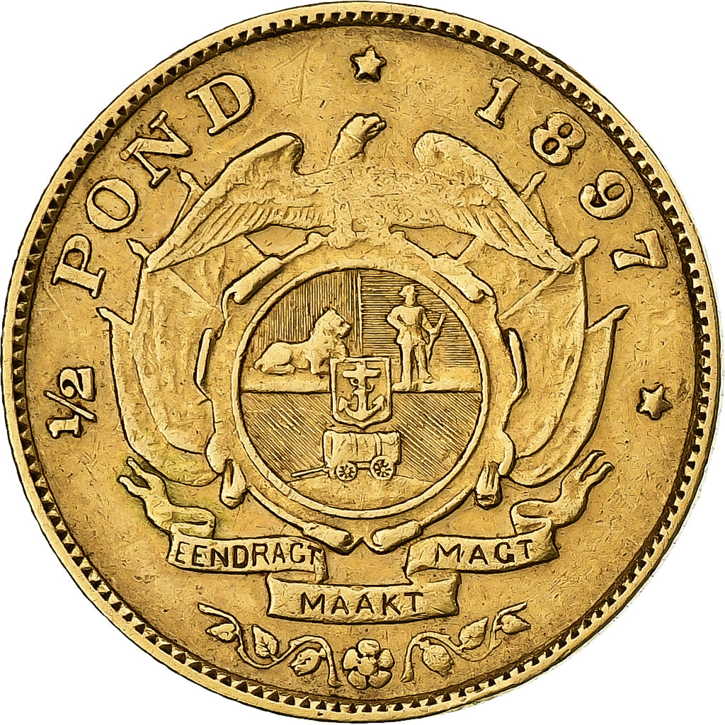 South Africa, 1/2 Pond, 1897, Gold, EF(40-45), KM:9.2