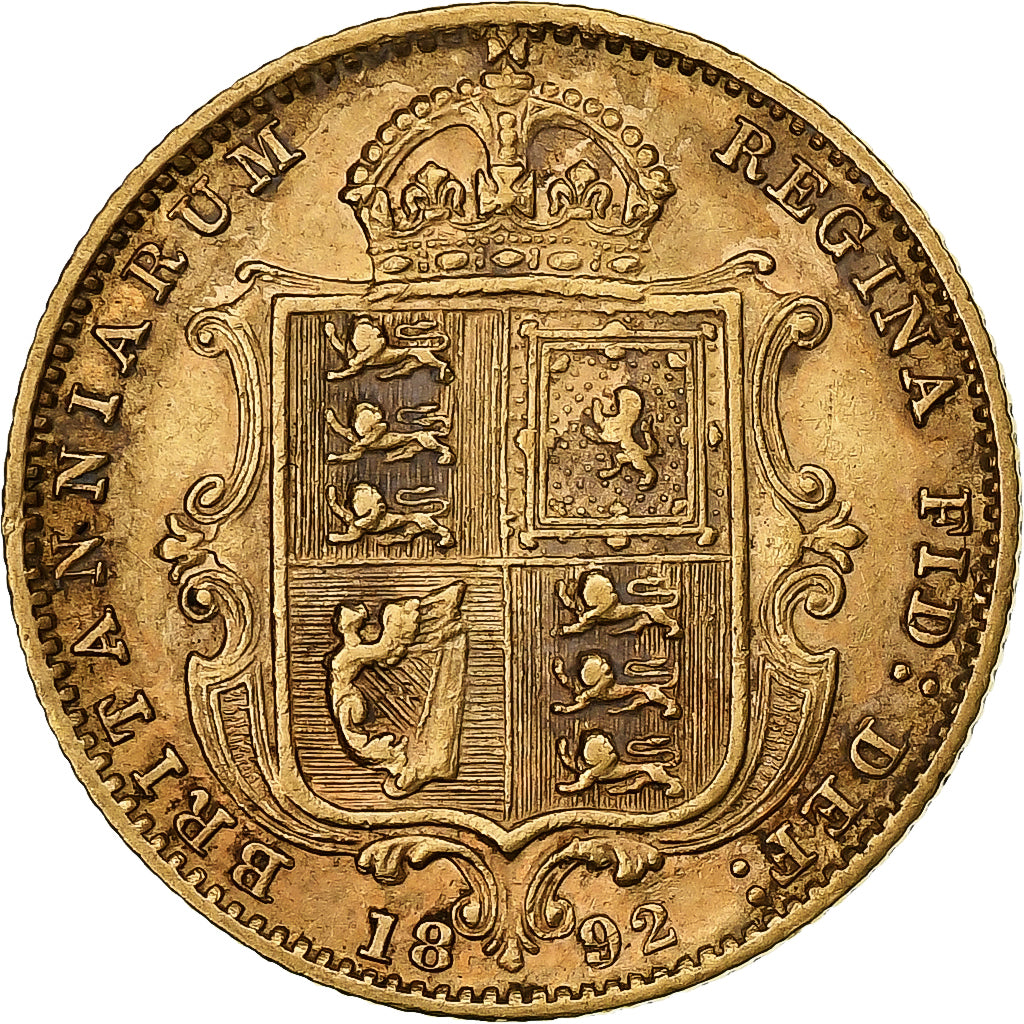Grande-Bretagne, Victoria, 1/2 Sovereign, 1892, Or, TTB+, KM:766