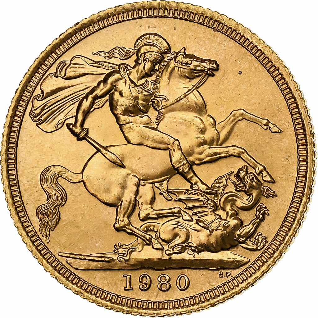 Great Britain, Elizabeth II, Sovereign, 1980, Gold, AU(55-58), KM:919