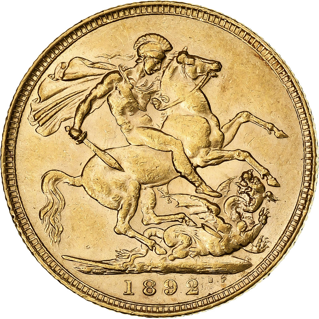 Great Britain, Victoria, Sovereign, 1892, Gold, AU(55-58), KM:767