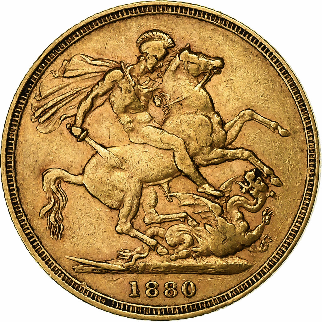 Gran Bretagna, Victoria, Sovereign, 1880, Oro, BB+, KM:752