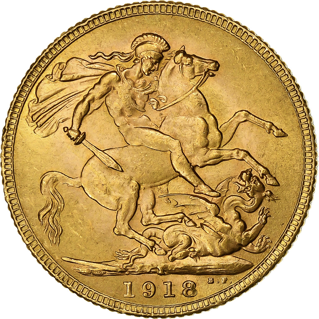INDIA - BRITANNICA, George V, Sovereign, 1918, Bombay, Oro, SPL-, KM:525A