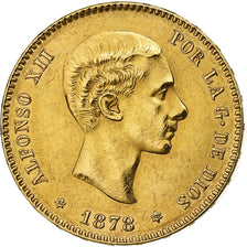 Espanha, Alfonso XII, 25 Pesetas, 1878, Madrid, Dourado, AU(55-58), KM:673