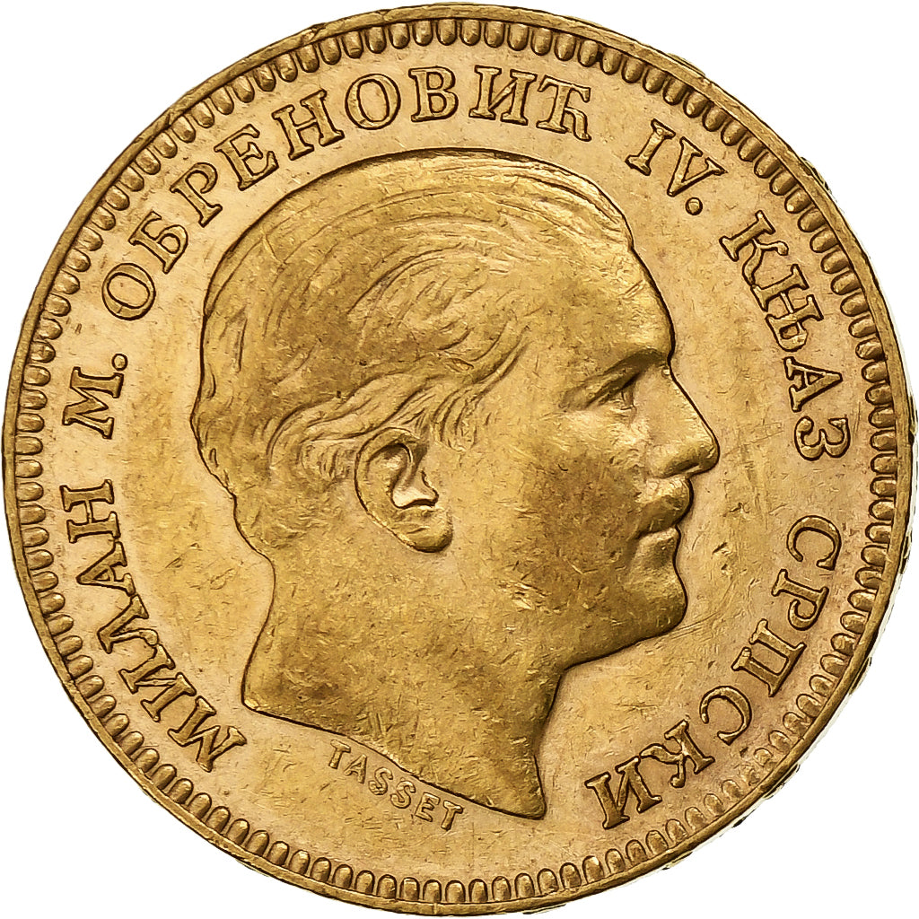 Serbia, Milan I, 20 Dinara, 1879, Paris, Gold, EF(40-45), KM:14