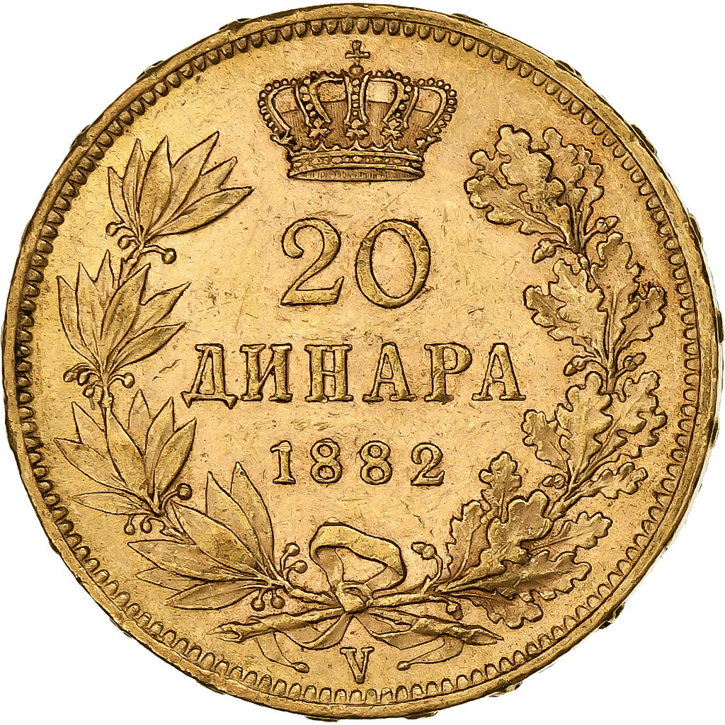 Servië, Milan I, 20 Dinara, 1892, Vienne, Goud, PR, KM:17.1