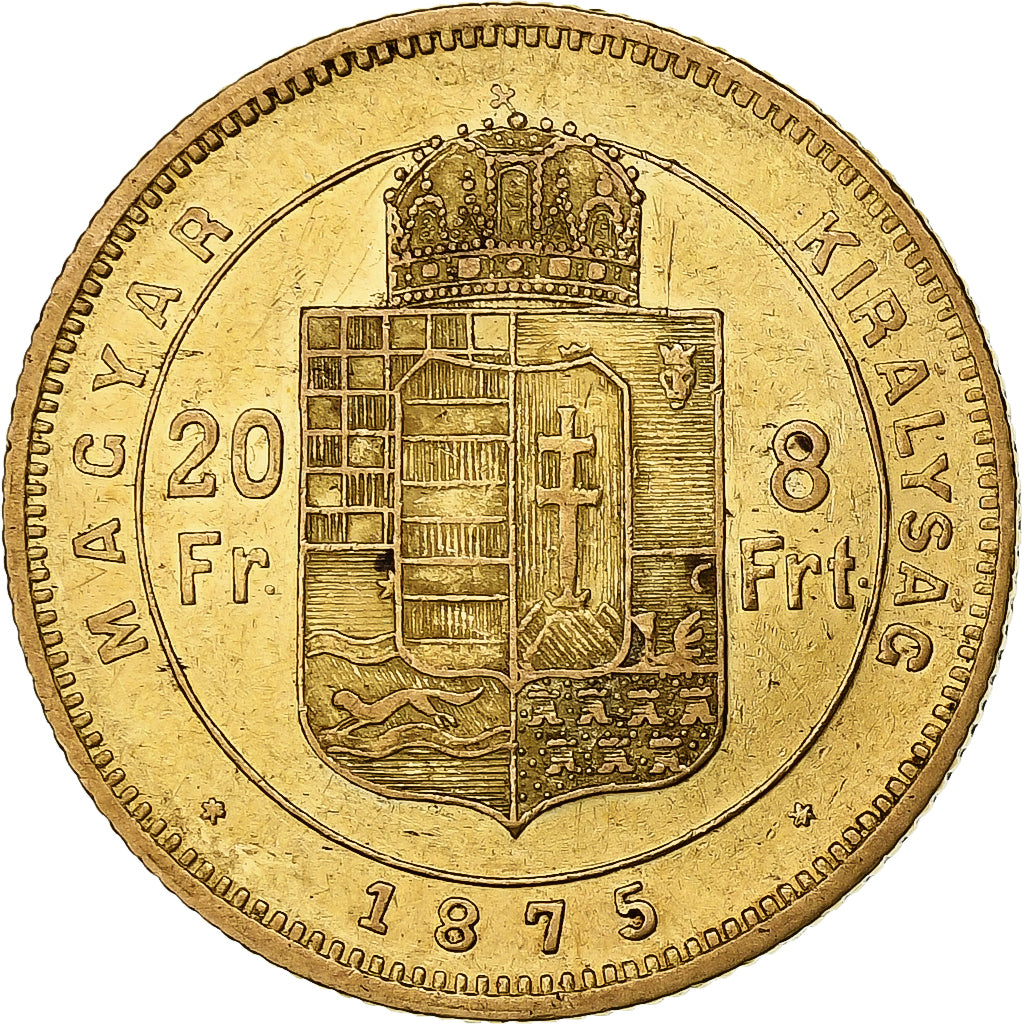 Hungary, Franz Joseph I, 8 Forint 20 Francs, 1875, Kormoczbanya, Gold