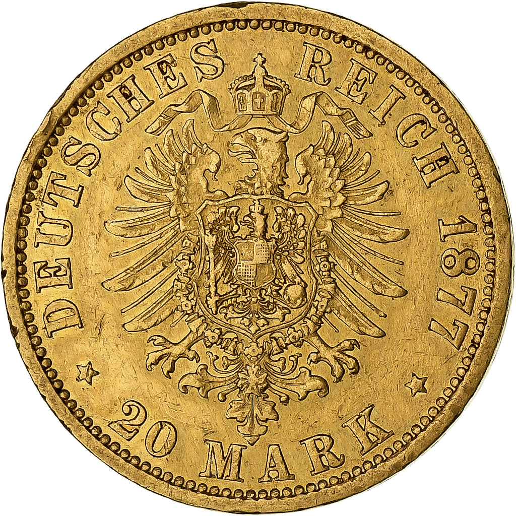 Etats allemands, HAMBURG, 20 Mark, 1877, Hambourg, Or, TTB+, KM:602