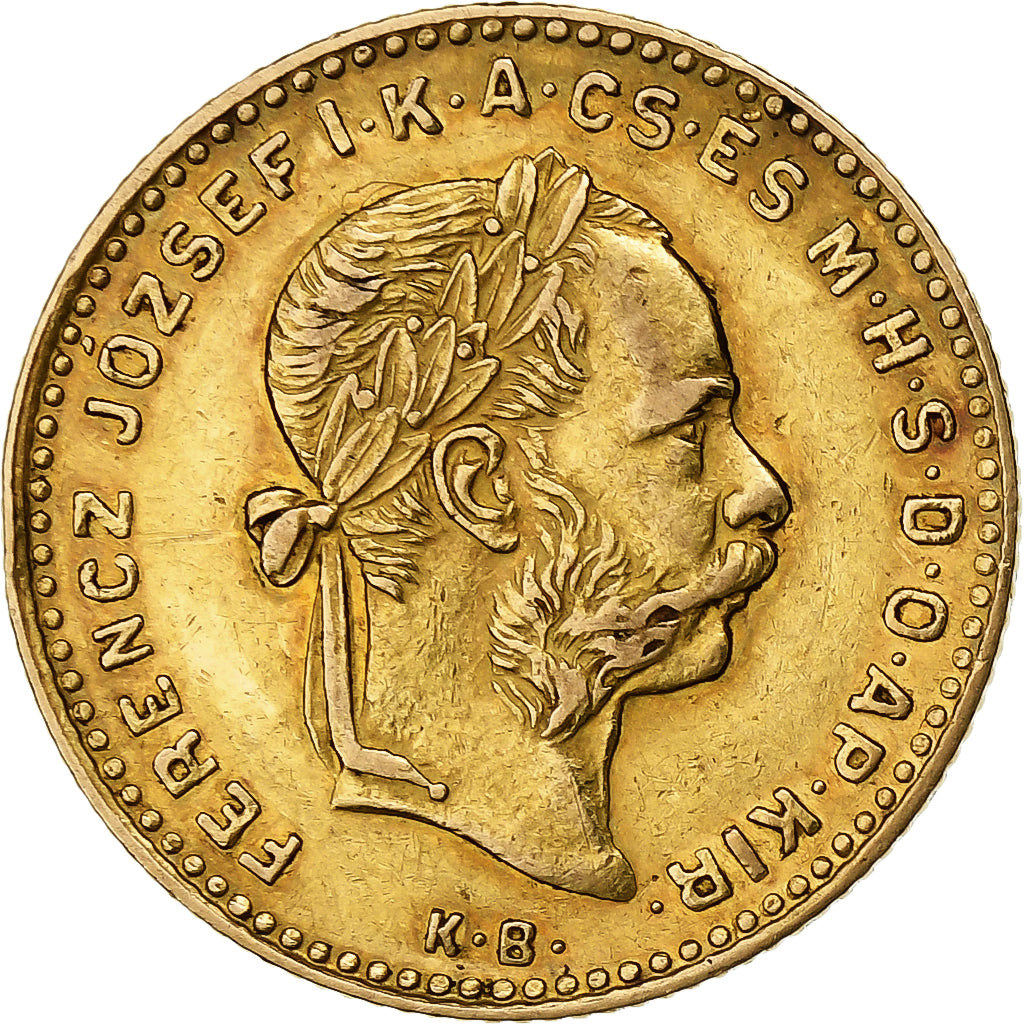 Hungria, Franz Joseph I, 4 Forint 10 Francs, 1886, Kormoczbanya, Dourado
