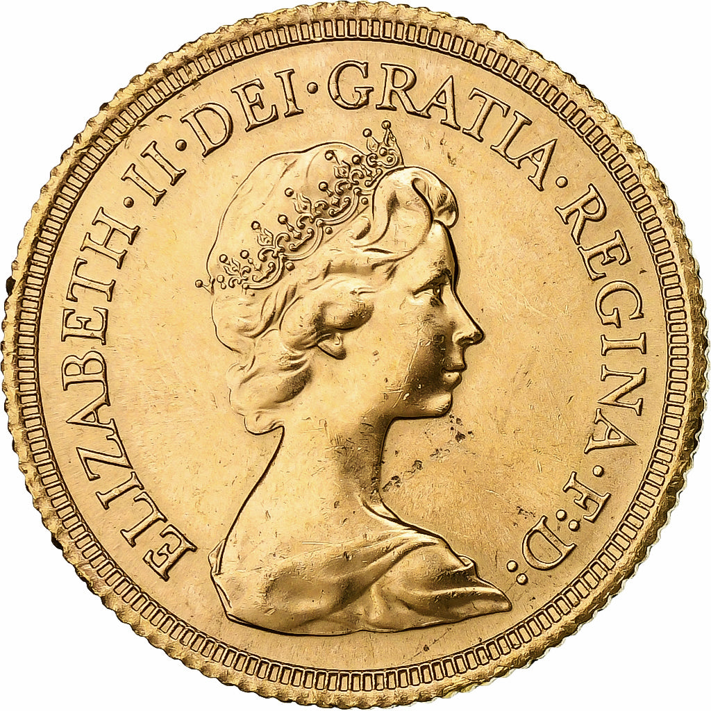 Great Britain, Elizabeth II, Sovereign, 1980, Gold, AU(55-58), KM:919