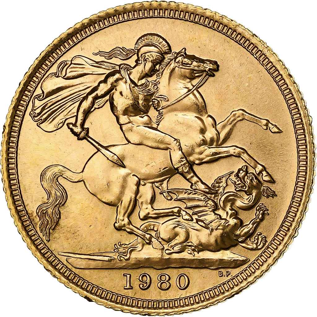 Great Britain, Elizabeth II, Sovereign, 1980, Gold, AU(55-58), KM:919