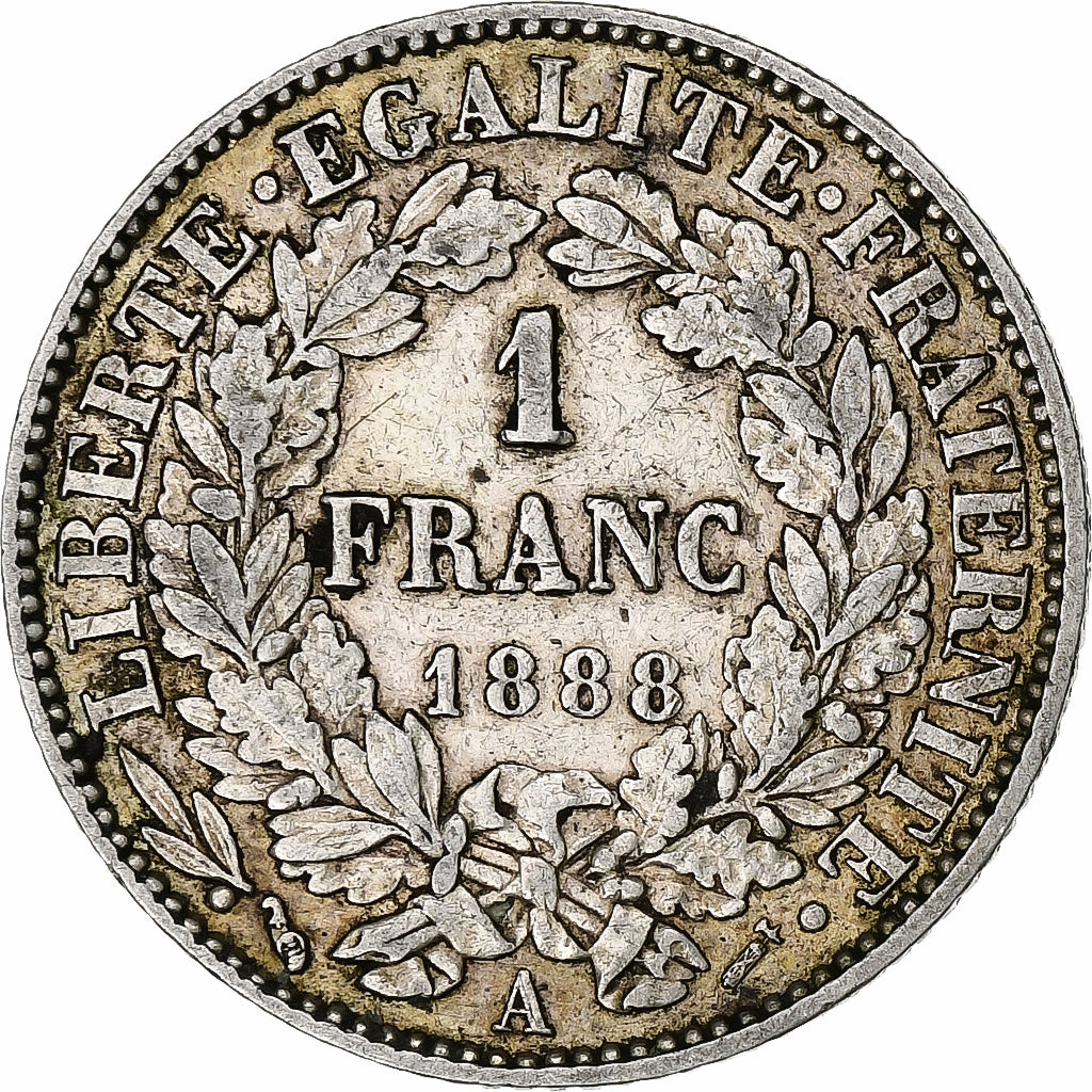 France, Franc, Cérès, 1888, Paris, Silver, EF(40-45), Gadoury:465a, KM:822.1