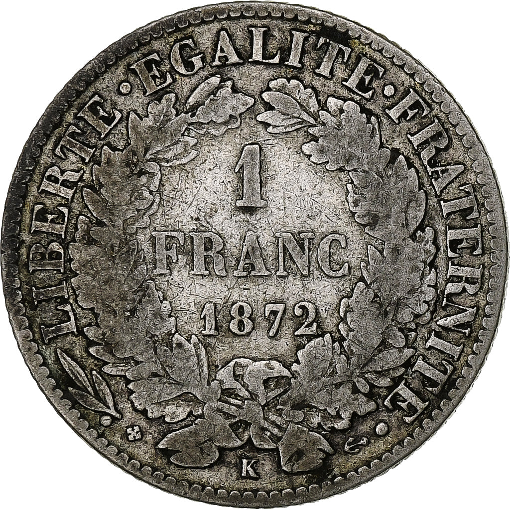 Frankreich, Franc, Cérès, 1872, Bordeaux, Silber, S+, Gadoury:465a, KM:822.2