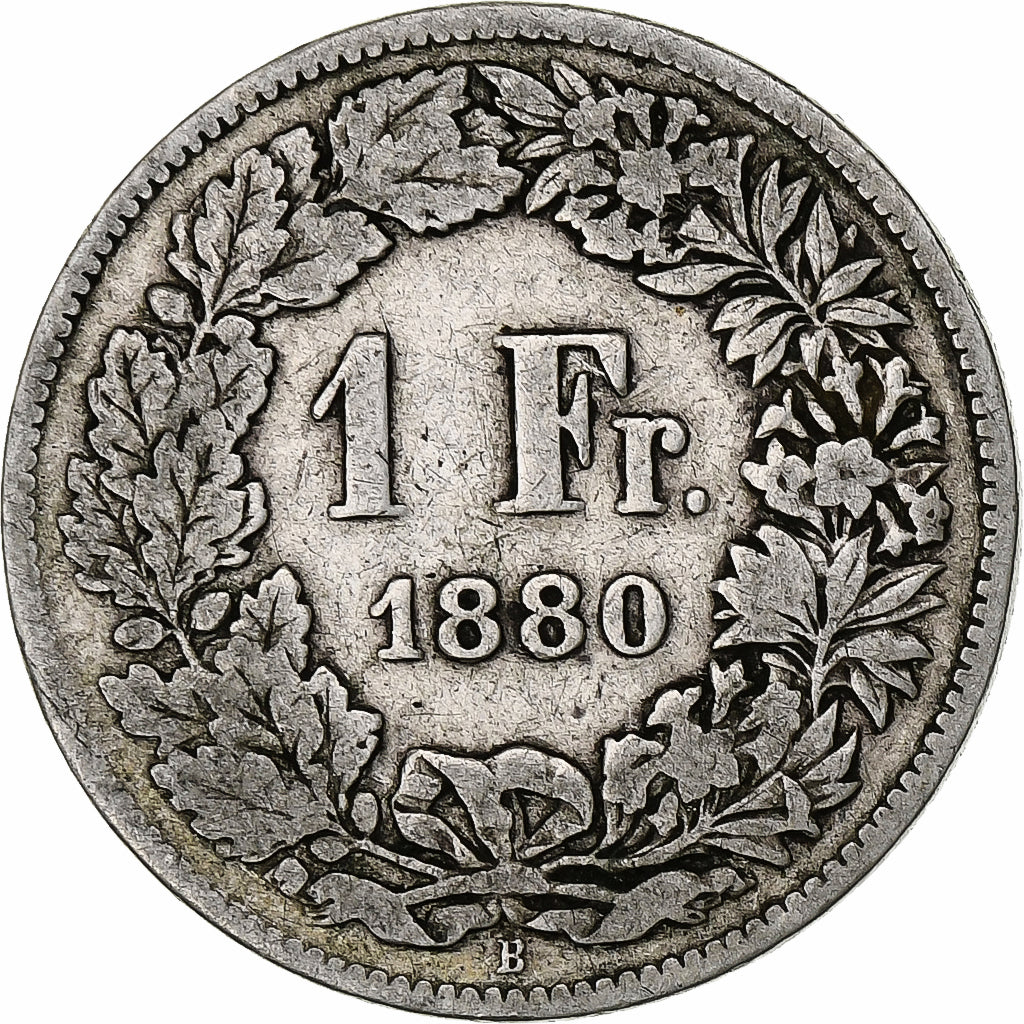 Suiza, Franc, 1880, Bern, Plata, BC+, KM:24