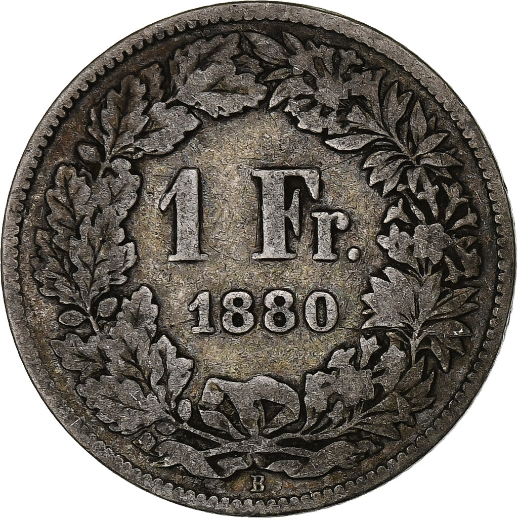 Suiza, Franc, 1880, Bern, Plata, BC+, KM:24