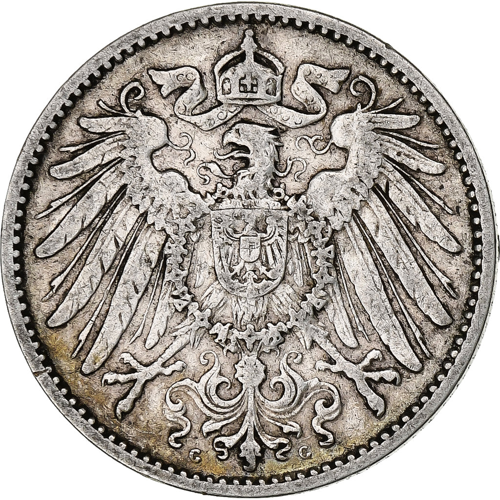 ALEMANIA - IMPERIO, Wilhelm II, Mark, 1892, Karlsruhe, Plata, BC+, KM:14