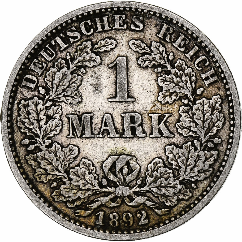 ALEMANIA - IMPERIO, Wilhelm II, Mark, 1892, Karlsruhe, Plata, BC+, KM:14