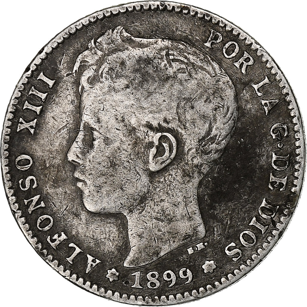 Spagna, Alfonso XIII, Peseta, 1899, Valencia, Argento, MB, KM:706