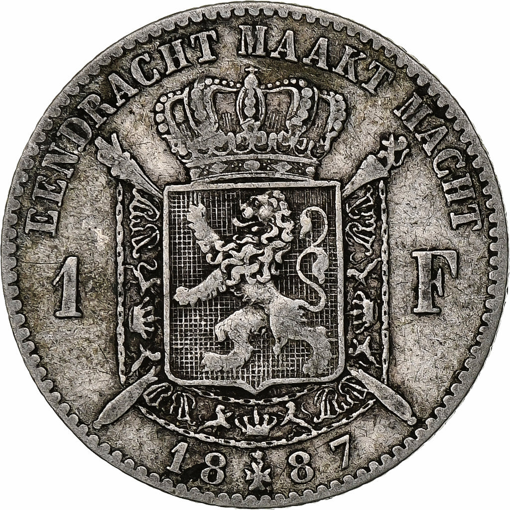 Belgium, Leopold II, Franc, 1887, Silver, VF(20-25), KM:29.2
