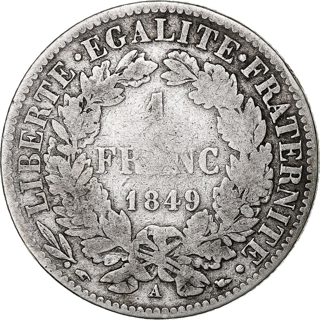 Francja, Franc, Cérès, 1849, Paris, Srebro, VF(20-25), Gadoury:457, KM:759.1