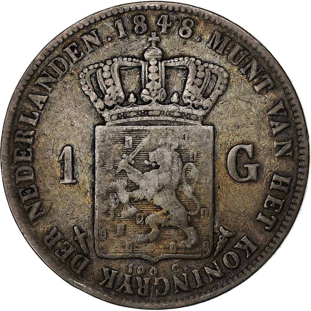 Netherlands, William II, Gulden, 1848, Silver, VF(30-35), KM:66