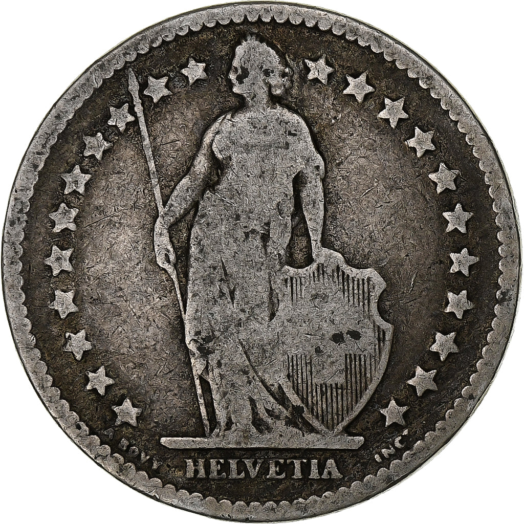 Suiza, 2 Francs, 1874, Bern, Plata, BC+, KM:21