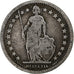 Suiza, 2 Francs, 1874, Bern, Plata, BC+, KM:21