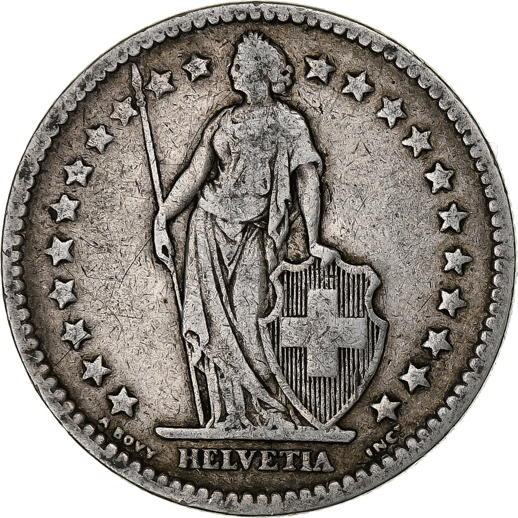 Suiza, 2 Francs, 1874, Bern, Plata, BC+, KM:21