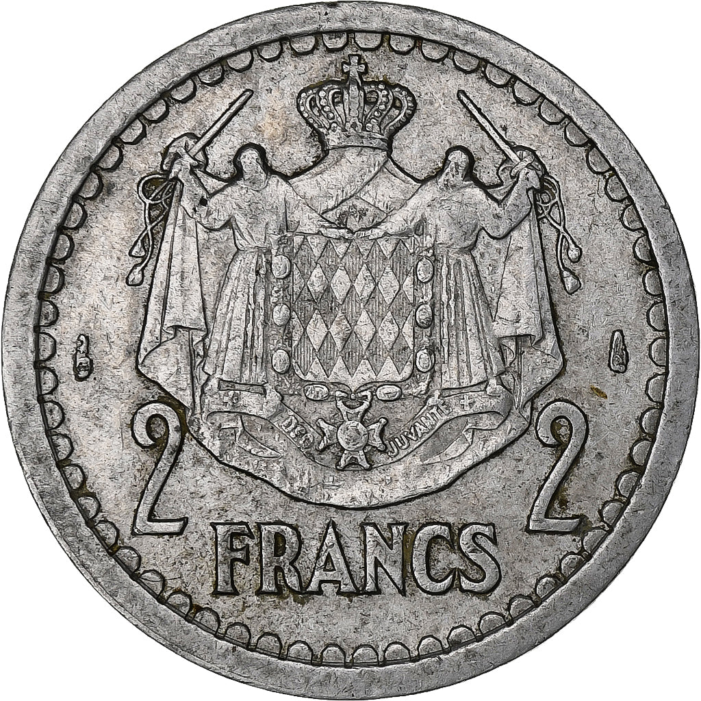 Monaco, Louis II, 2 Francs, 1943, Alluminio, BB, Gadoury:MC134, KM:121