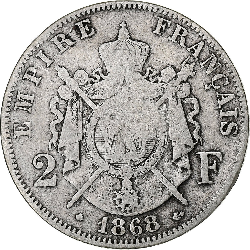 France, Napoleon III, 2 Francs, 1868, Paris, Silver, VF(30-35), Gadoury:527