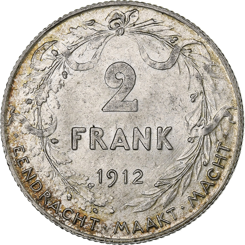 Belgia, Albert I, 2 Francs, 2 Frank, 1912, Srebro, AU(50-53), KM:75