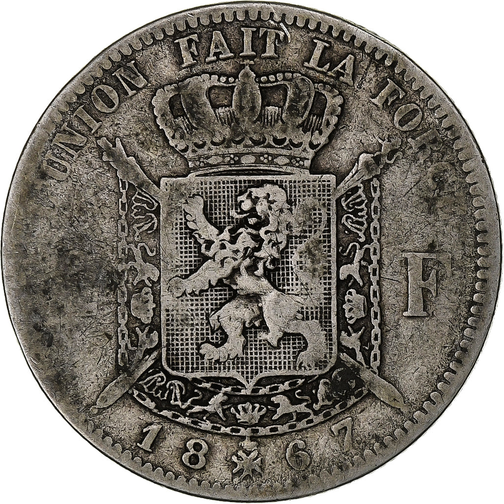 Belgio, Leopold II, 2 Francs, 2 Frank, 1867, Argento, B+, KM:30.1