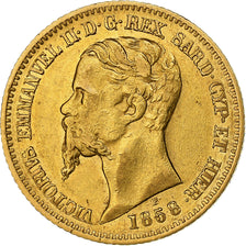 STATI ITALIANI, SARDINIA, Vittorio Emanuele II, 20 Lire, 1858, Genoa, Oro, BB