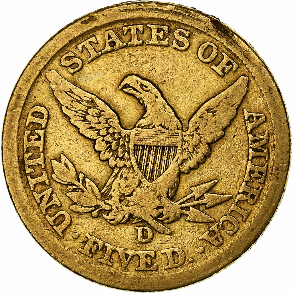 Estados Unidos da América, 5 Dollars, Coronet Head, 1853, Denver, Dourado