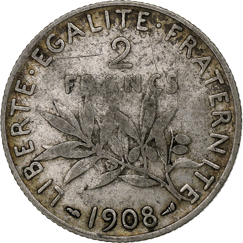 France, 2 Francs, Semeuse, 1908, Paris, Argent, TB, Gadoury:532, KM:845.1