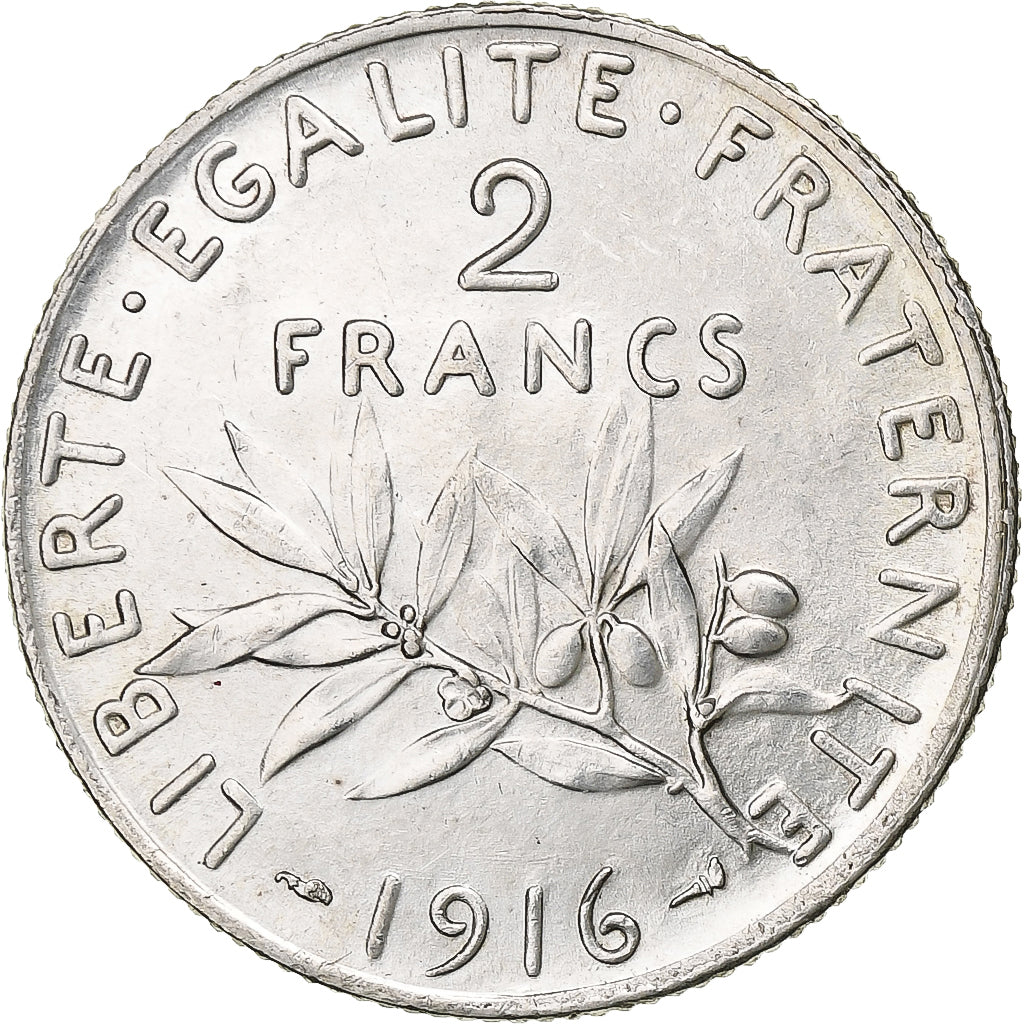 Francja, 2 Francs, Semeuse, 1916, Paris, Srebro, AU(55-58), Gadoury:532
