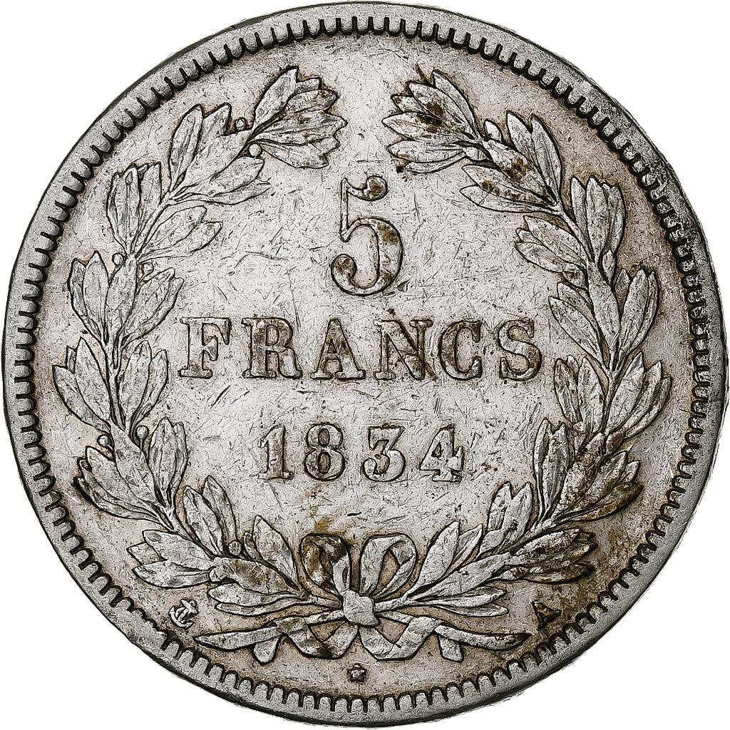 Francja, 5 Francs, Louis-Philippe, 1834, Paris, Srebro, VF(30-35), Gadoury:678