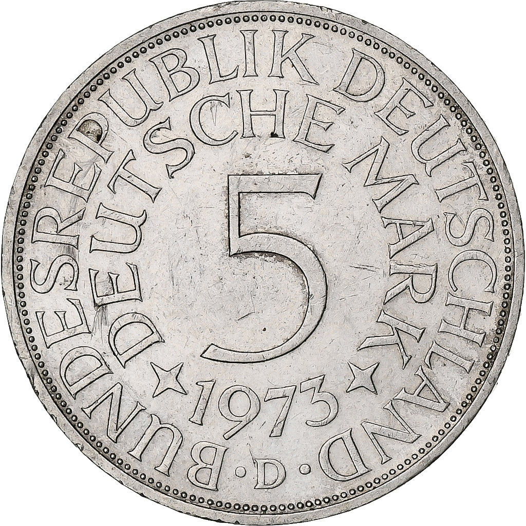 GERMANY - FEDERAL REPUBLIC, 5 Mark, 1973, Munich, Silver, EF(40-45), KM:112.1