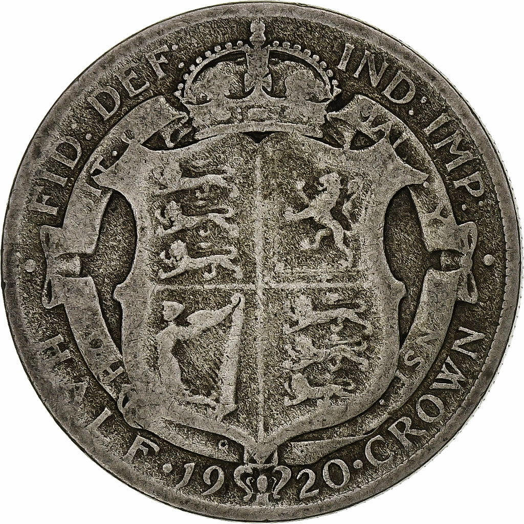 Great Britain, 1/2 Crown, 1920, Silver, VF(20-25), KM:818.1a