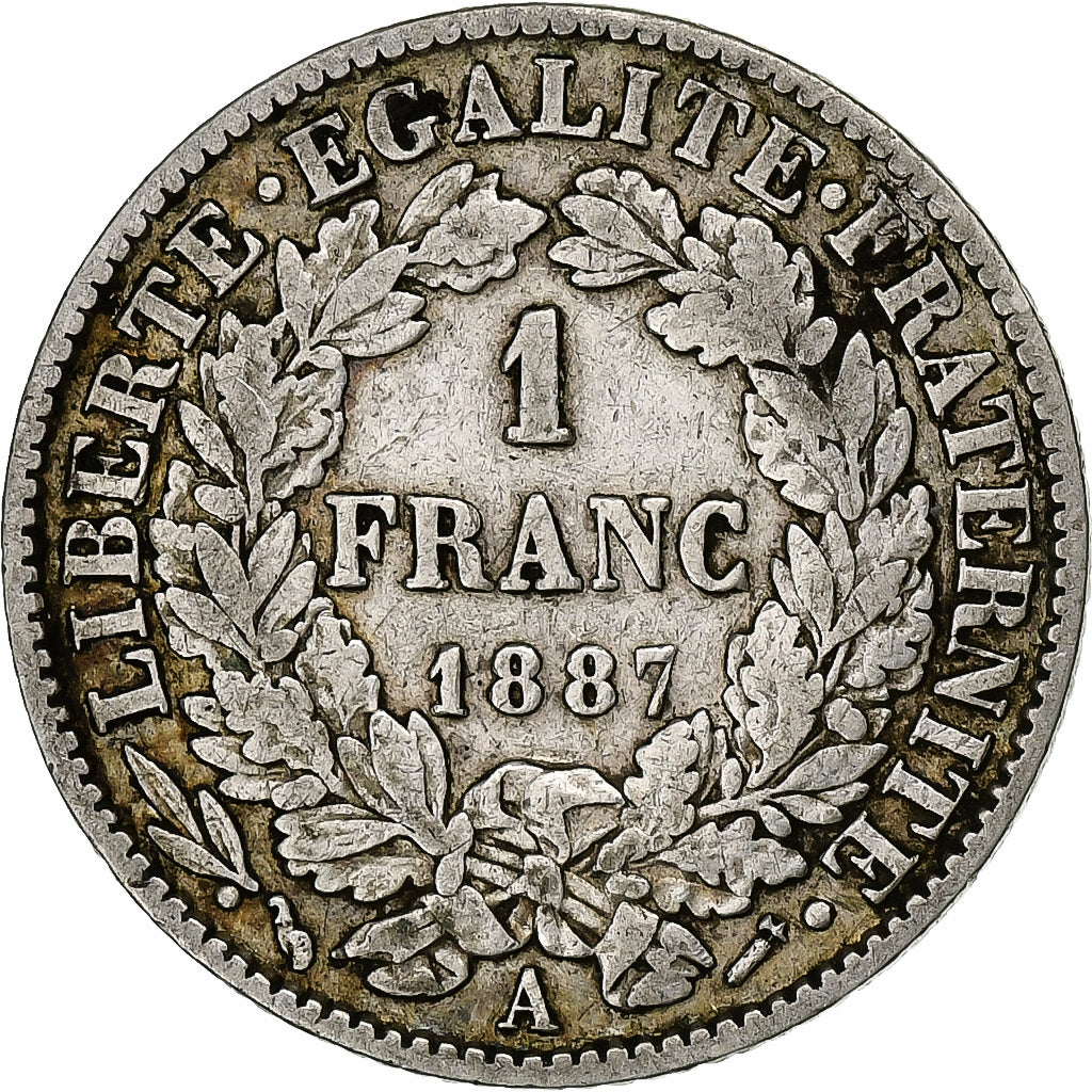 France, Franc, Cérès, 1887, Paris, Argent, TB+, Gadoury:465a, KM:822.1