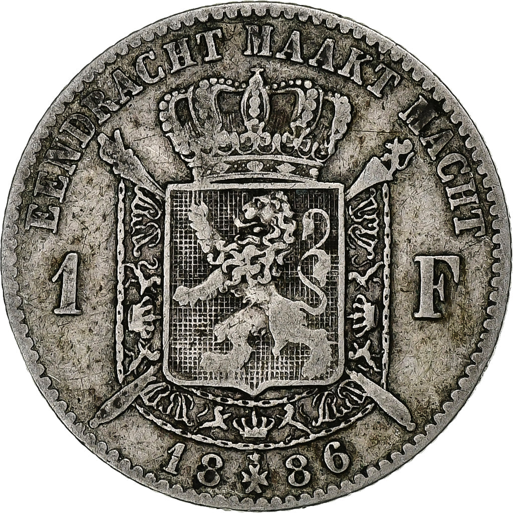 Belgium, Leopold II, Franc, 1886, Silver, VF(20-25), KM:29.1