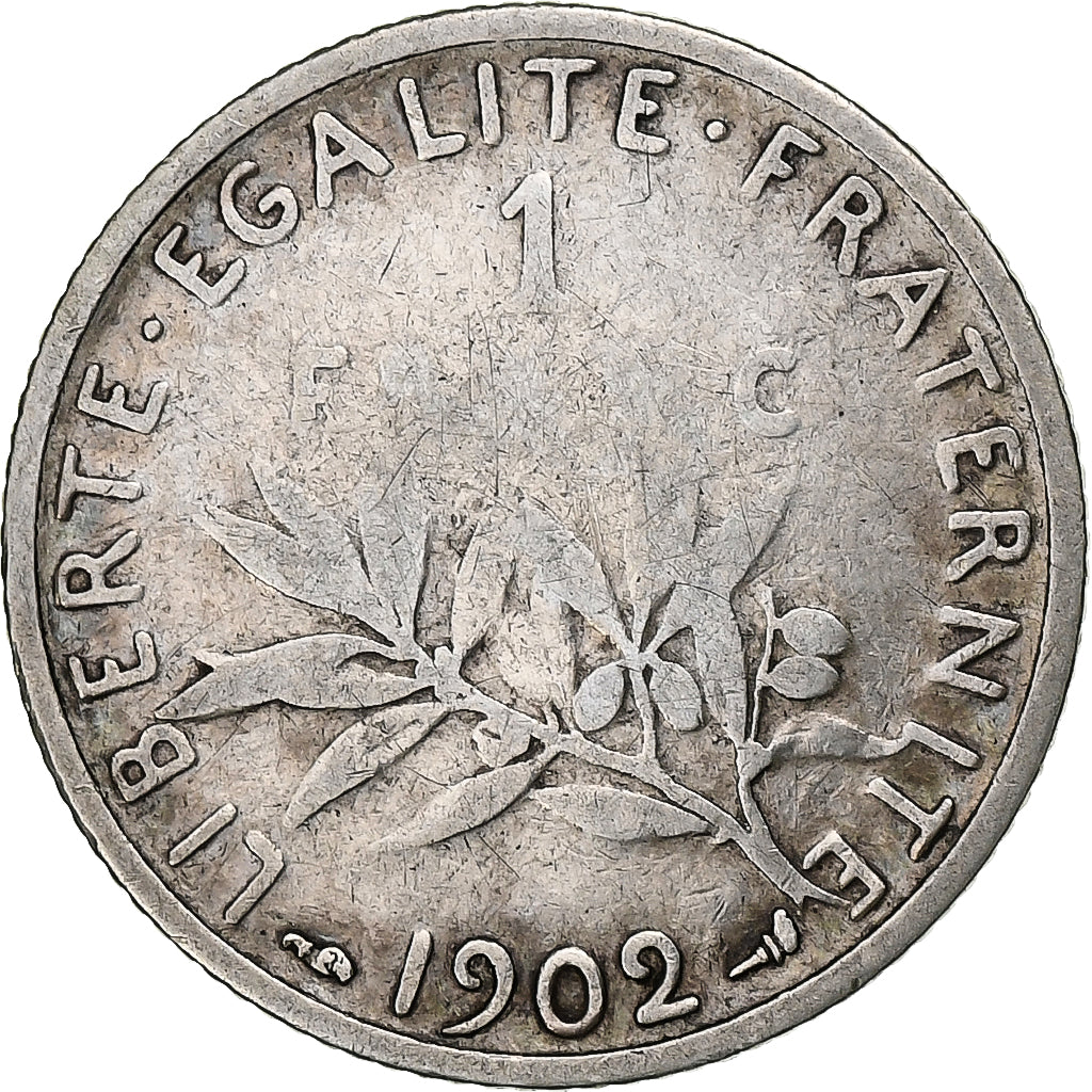 France, 1 Franc, Semeuse, 1902, Paris, Silver, F(12-15), Gadoury:467, KM:844.1