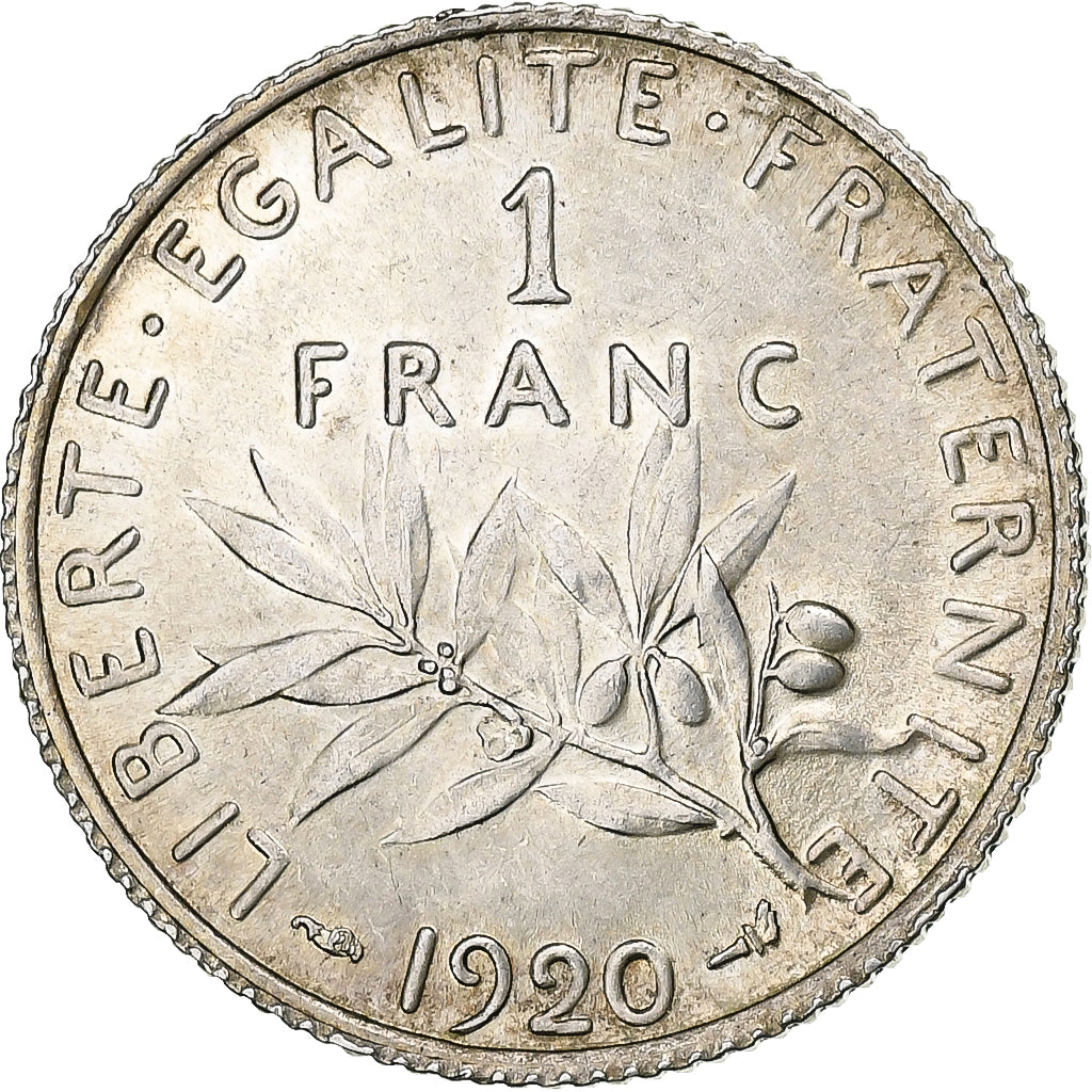 Frankrijk, Franc, Semeuse, 1920, Paris, Zilver, ZF+, Gadoury:467, KM:844.1