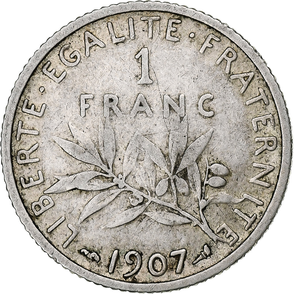 France, Franc, Semeuse, 1907, Paris, Silver, EF(40-45), Gadoury:467, KM:844.1